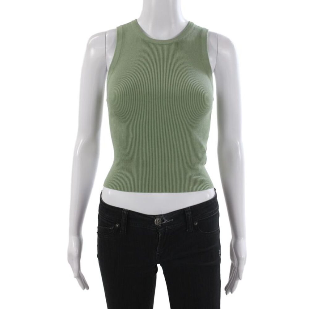 Alice + Olivia Womens Cropped Sleeveless Merino Silk Tank Green Size XS